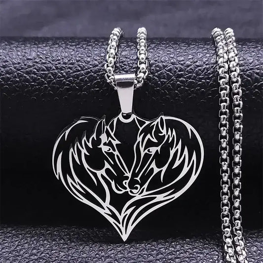 Horse Love Pendant, Stainless Steel Heart Shaped Necklace Jewelry - The Best New Thing