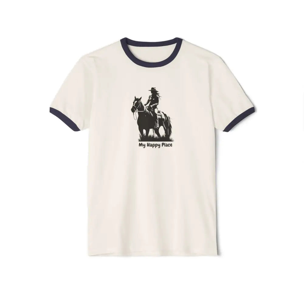 Horse Lover T-Shirt - Here’s My Happy Place Tee for Women - Natural/Midnight Navy / XS - T-Shirt