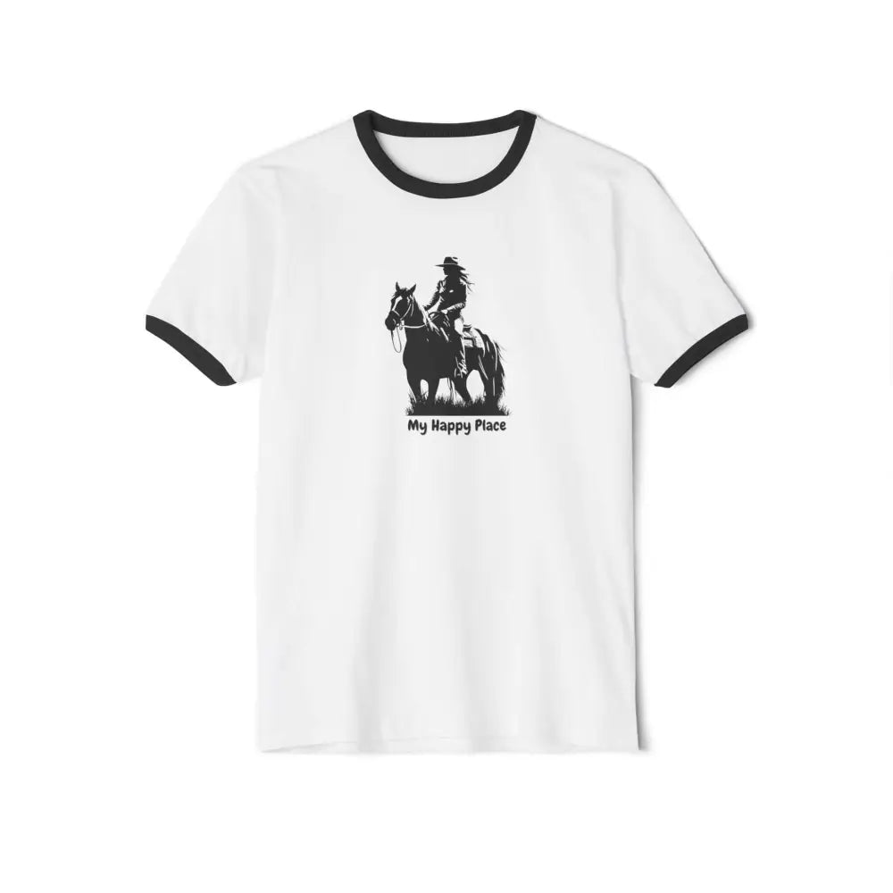 Horse Lover T-Shirt - Here’s My Happy Place Tee for Women - White/Black / XS - T-Shirt