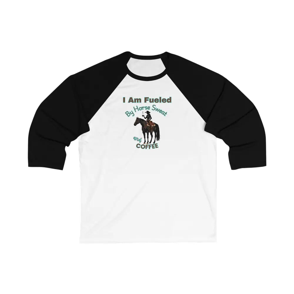 Horse and Coffee Lover’s 3/4 Sleeve Baseball Tee Equestrian Coffee Lover Shirt Horse Apparel White/ Black / S Activewear