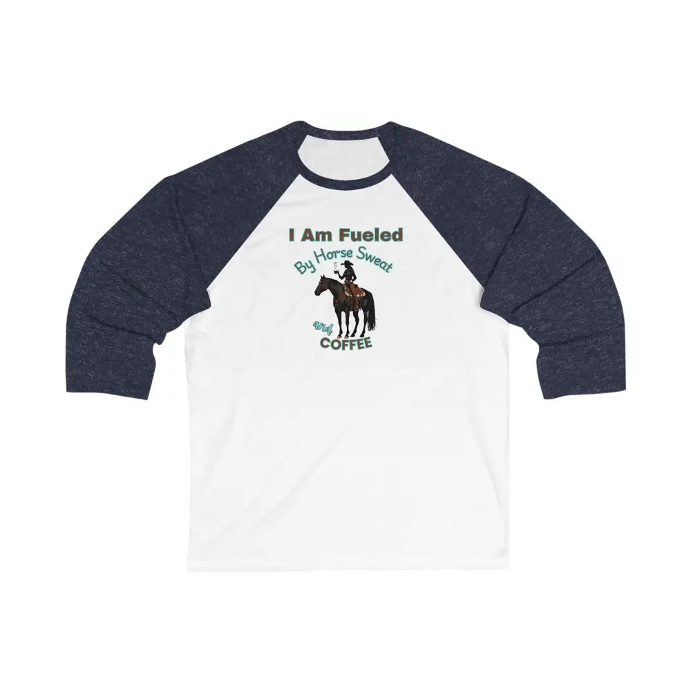 Horse and Coffee Lover’s 3/4 Sleeve Baseball Tee Equestrian Coffee Lover Shirt Horse Apparel White/ Navy / S Activewear