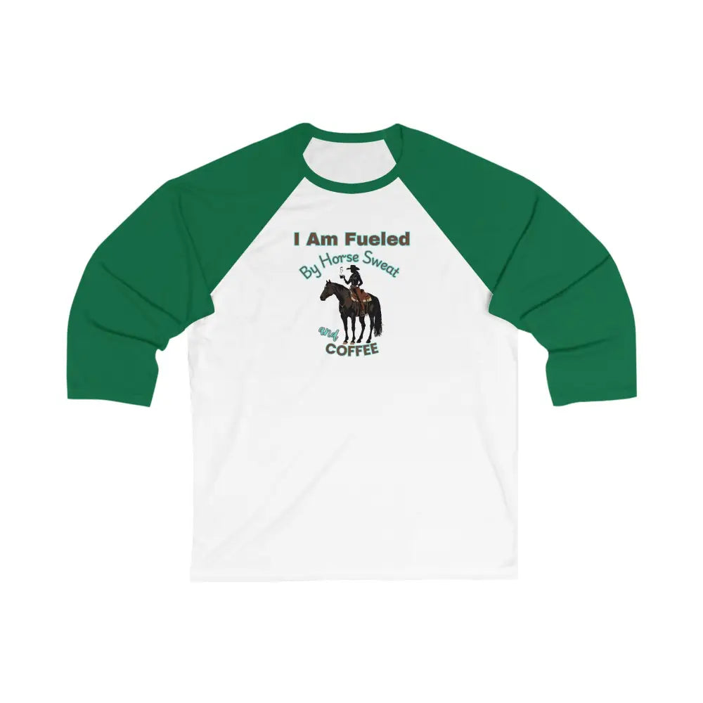 Horse and Coffee Lover’s 3/4 Sleeve Baseball Tee Equestrian Coffee Lover Shirt Horse Apparel White/ Kelly / S Activewear