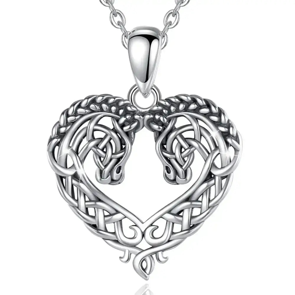 Horse Necklace Heart Shape Necklace 925 Sterling Silver Horse Lovers Gift - with 20inch chain - Jewelry