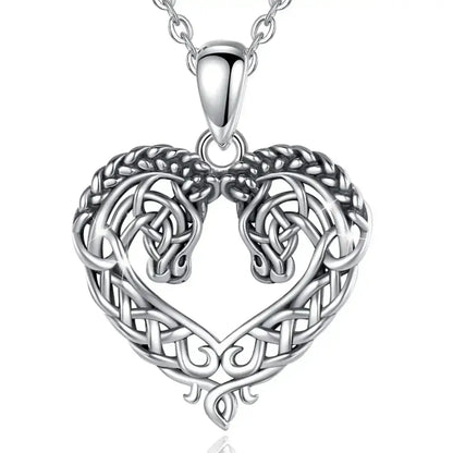 Horse Necklace Heart Shape Necklace 925 Sterling Silver Horse Lovers Gift - with 20inch chain - Jewelry