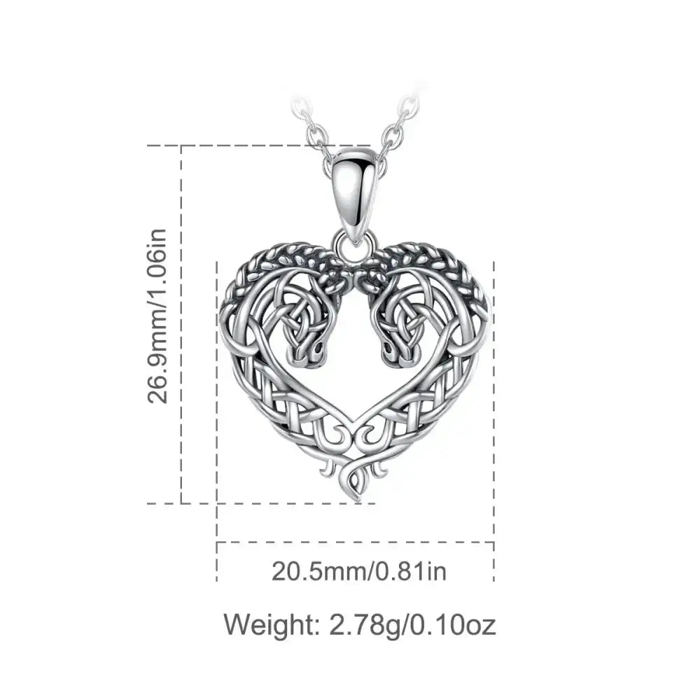 Horse Necklace Heart Shape Necklace 925 Sterling Silver Horse Lovers Gift Jewelry
