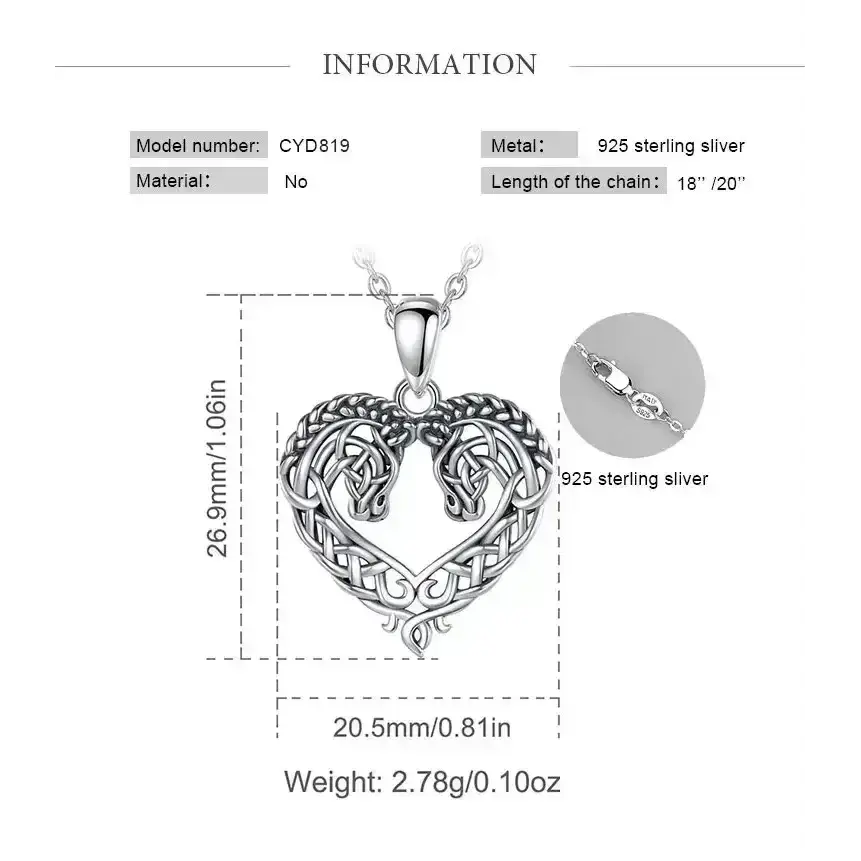 Horse Necklace, Heart Shape Jewelry, Sterling Silver Horse Lovers Gift - The Best New Thing