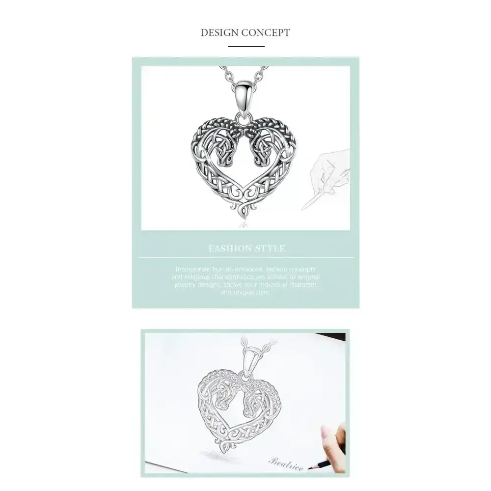 Horse Necklace, Heart Shape Jewelry, Sterling Silver Horse Lovers Gift - The Best New Thing