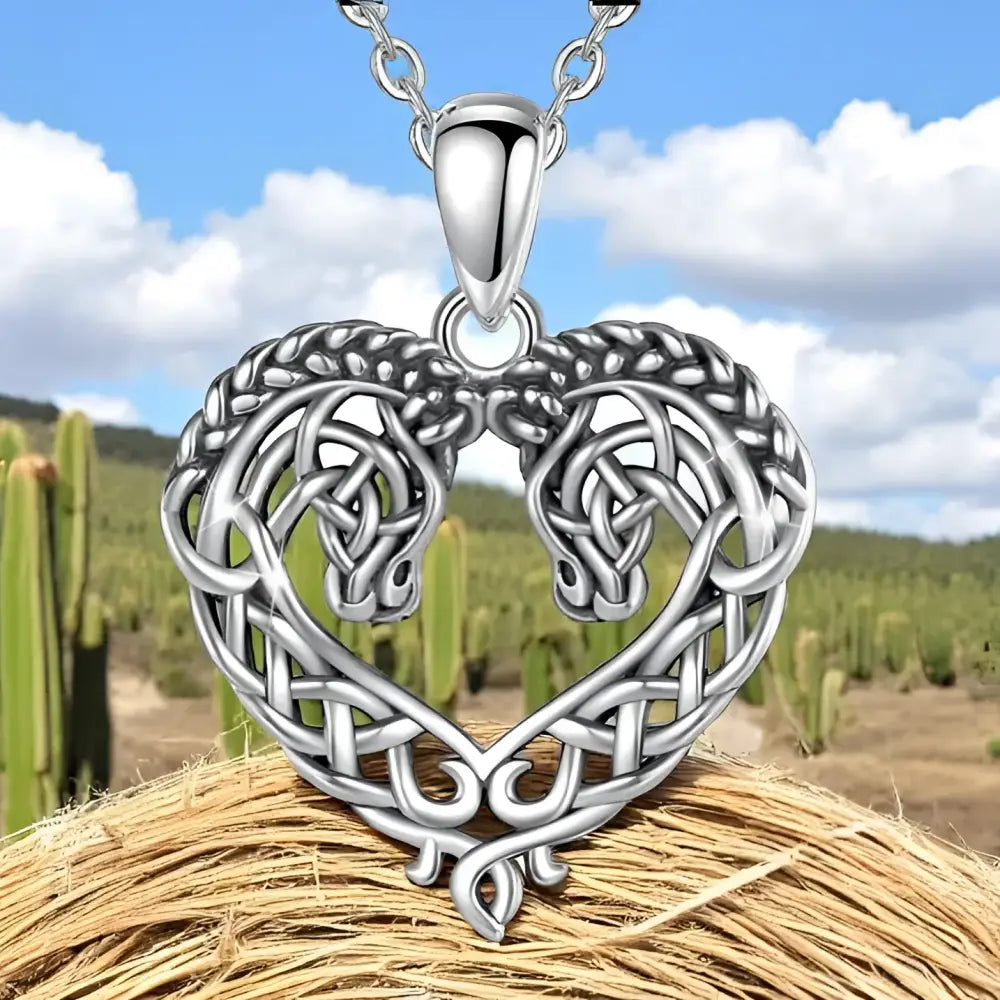 Horse Necklace Heart Shape Necklace 925 Sterling Silver Horse Lovers Gift Jewelry