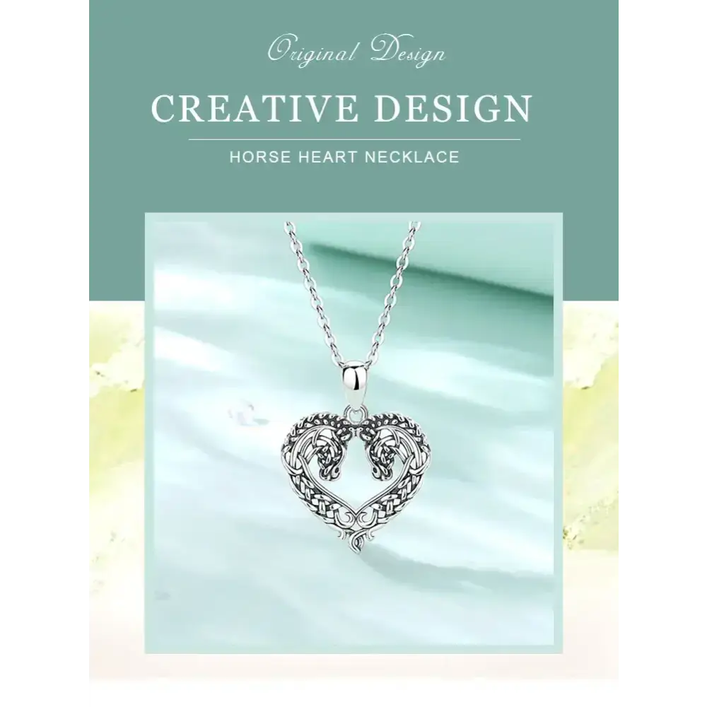 Horse Necklace Heart Shape Necklace 925 Sterling Silver Horse Lovers Gift Jewelry