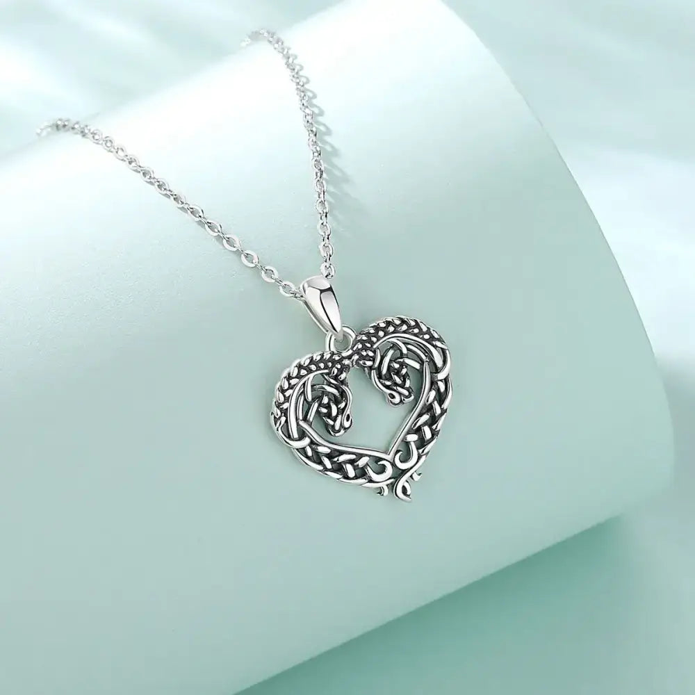 Horse Necklace Heart Shape Necklace 925 Sterling Silver Horse Lovers Gift Jewelry