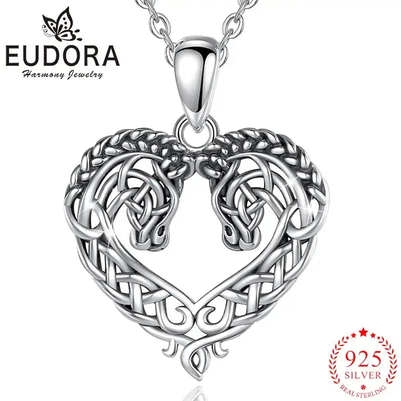 Horse Necklace Heart Shape Necklace 925 Sterling Silver Horse Lovers Gift Jewelry
