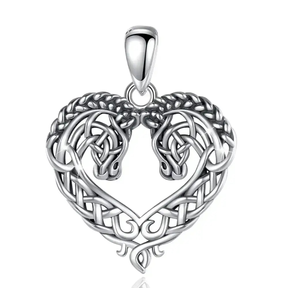 Horse Necklace Heart Shape Necklace 925 Sterling Silver Horse Lovers Gift - only pendant - Jewelry