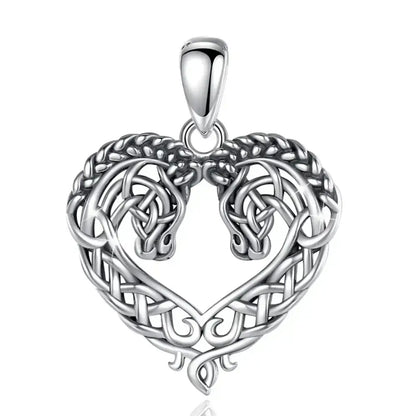 Horse Necklace Heart Shape Necklace 925 Sterling Silver Horse Lovers Gift - only pendant - Jewelry