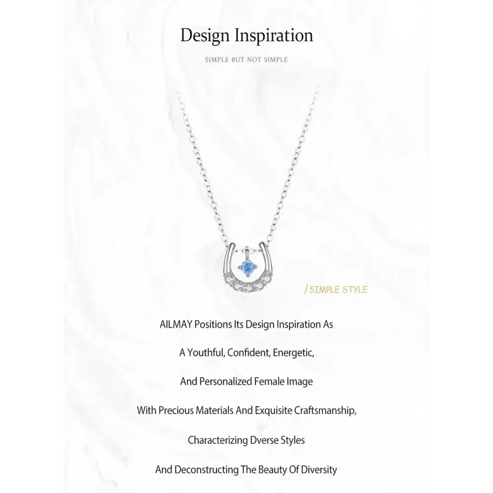 Horseshoe Necklace Real 925 Sterling Silver Lucky Horseshoe Cubic Zirconia Pendant For Women U shaped Jewelry Gift Blue