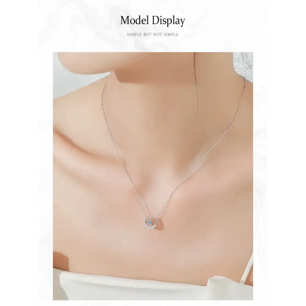 Horseshoe Necklace Real 925 Sterling Silver Lucky Horseshoe Cubic Zirconia Pendant For Women U shaped Jewelry Gift Blue