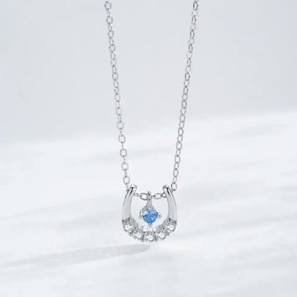 Horseshoe Necklace, Sterling Silver Lucky Cubic Zirconia Pendant - The Best New Thing