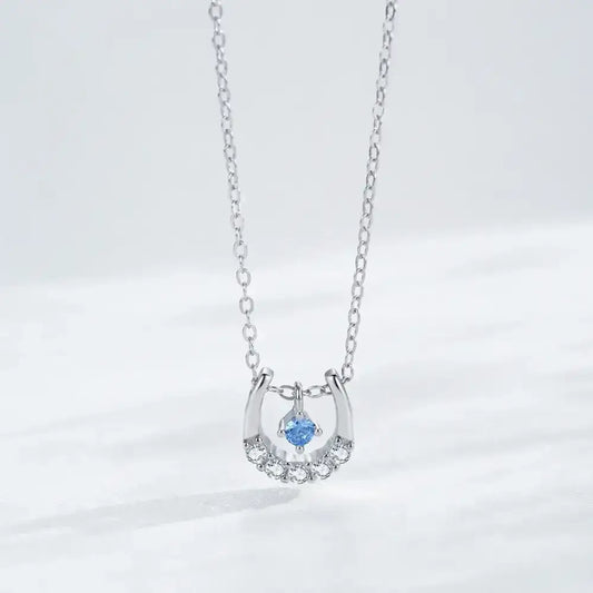 Horseshoe Necklace, Sterling Silver Lucky Cubic Zirconia Pendant - The Best New Thing
