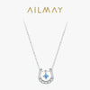 Horseshoe Necklace Real 925 Sterling Silver Lucky Horseshoe Cubic Zirconia Pendant For Women U shaped Jewelry Gift Blue
