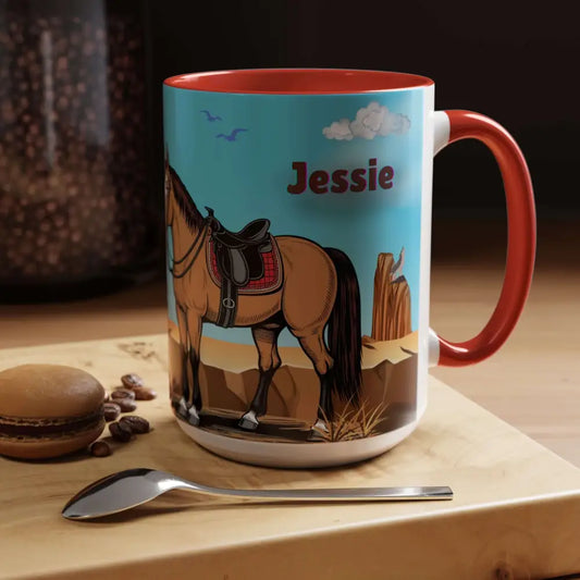 Humorous Cowboys Coffee Mug - Personalize IT - Pleading Cowboy and Sassy Horse Western Mug 15oz - Mug