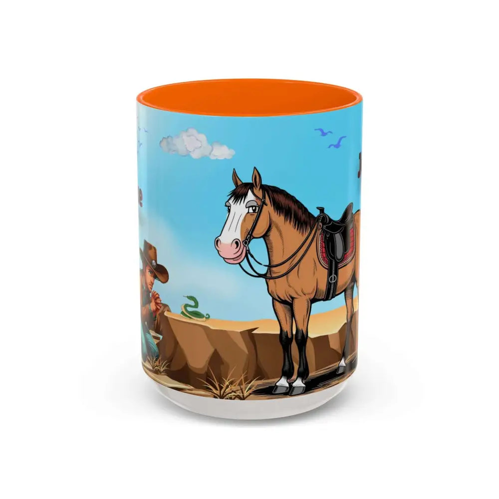 Humorous Cowboys Coffee Mug Personalize IT Pleading Cowboy and Sassy Horse Western Mug 15oz 15oz / Orange Mug