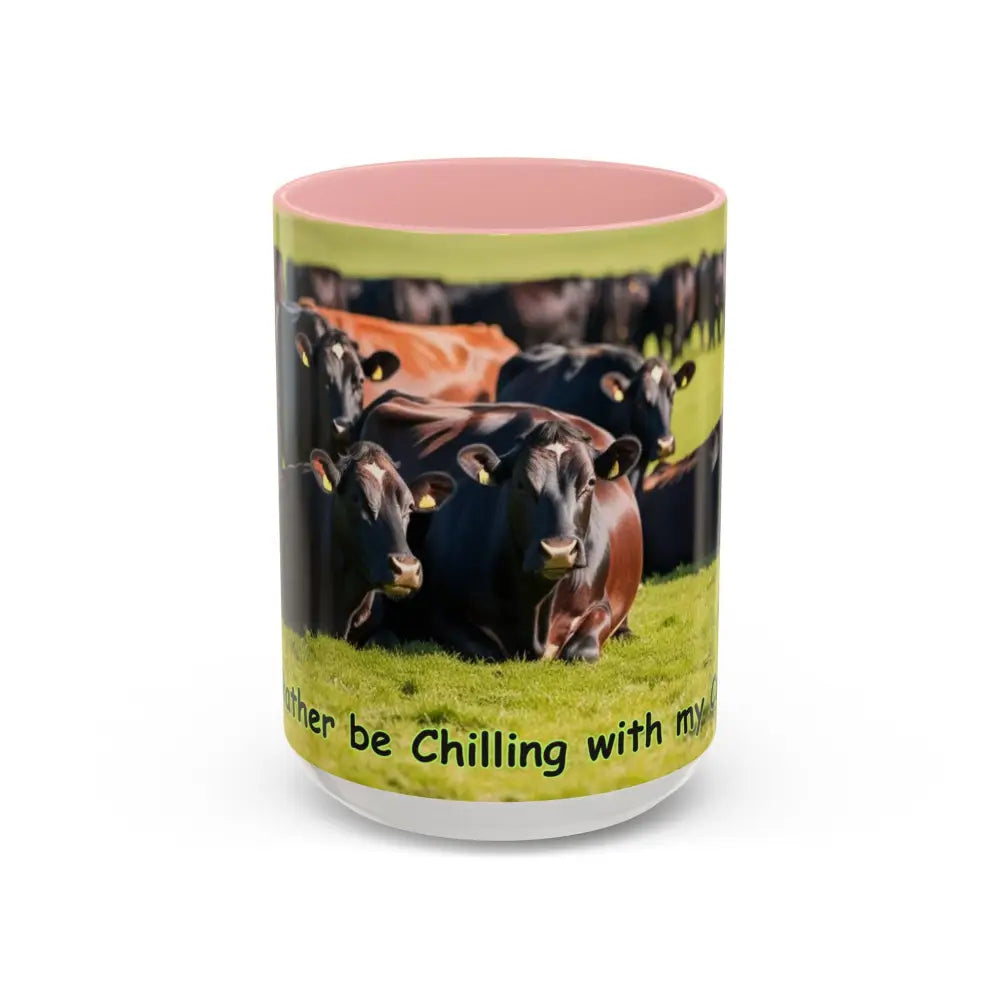 I love Cows Coffee Mug Chilling Cows Country Lifestyle Farm Gifts 15oz - 15oz / Pink - Mug