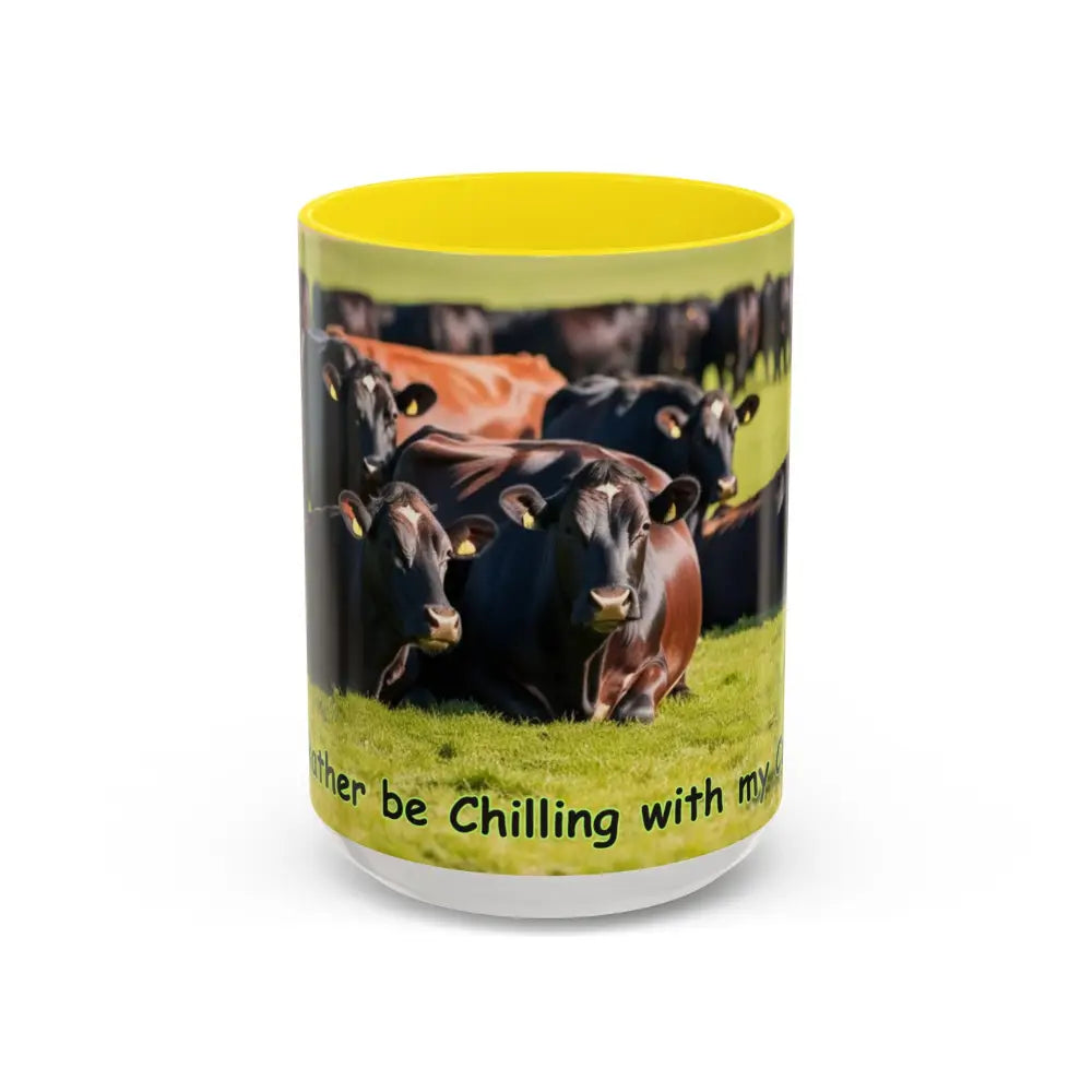 I love Cows Coffee Mug Chilling Cows Country Lifestyle Farm Gifts 15oz - 15oz / Yellow - Mug