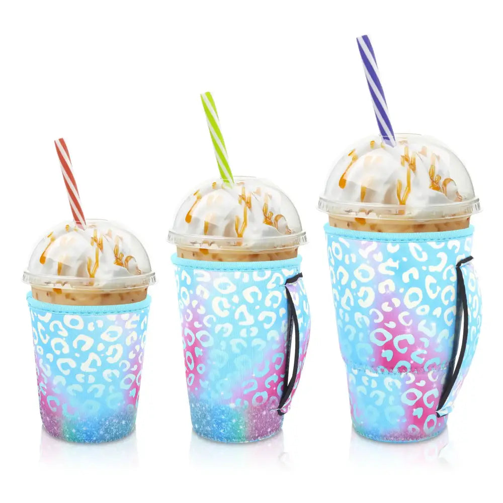 Iced Drink Sleeves Western Reusable Coolie Sleeve Neoprene Insulator Sleeve for Iced drinks 3 sizes 3pc Pk Iridescent