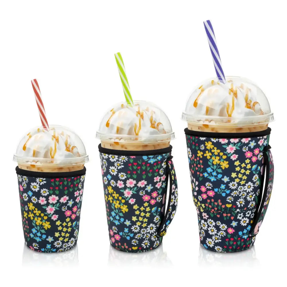 Iced Drink Sleeves Western Reusable Coolie Sleeve Neoprene Insulator Sleeve for Iced drinks 3 sizes 3pc Pk Daisy Drink