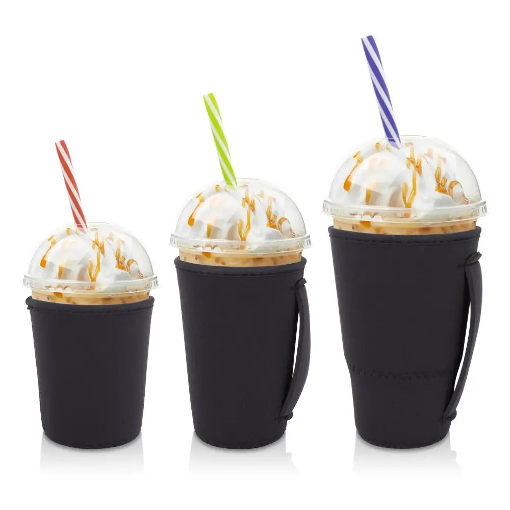Iced Drink Sleeves Western Reusable Coolie Sleeve Neoprene Insulator Sleeve for Iced drinks 3 sizes 3pc Pk - Black