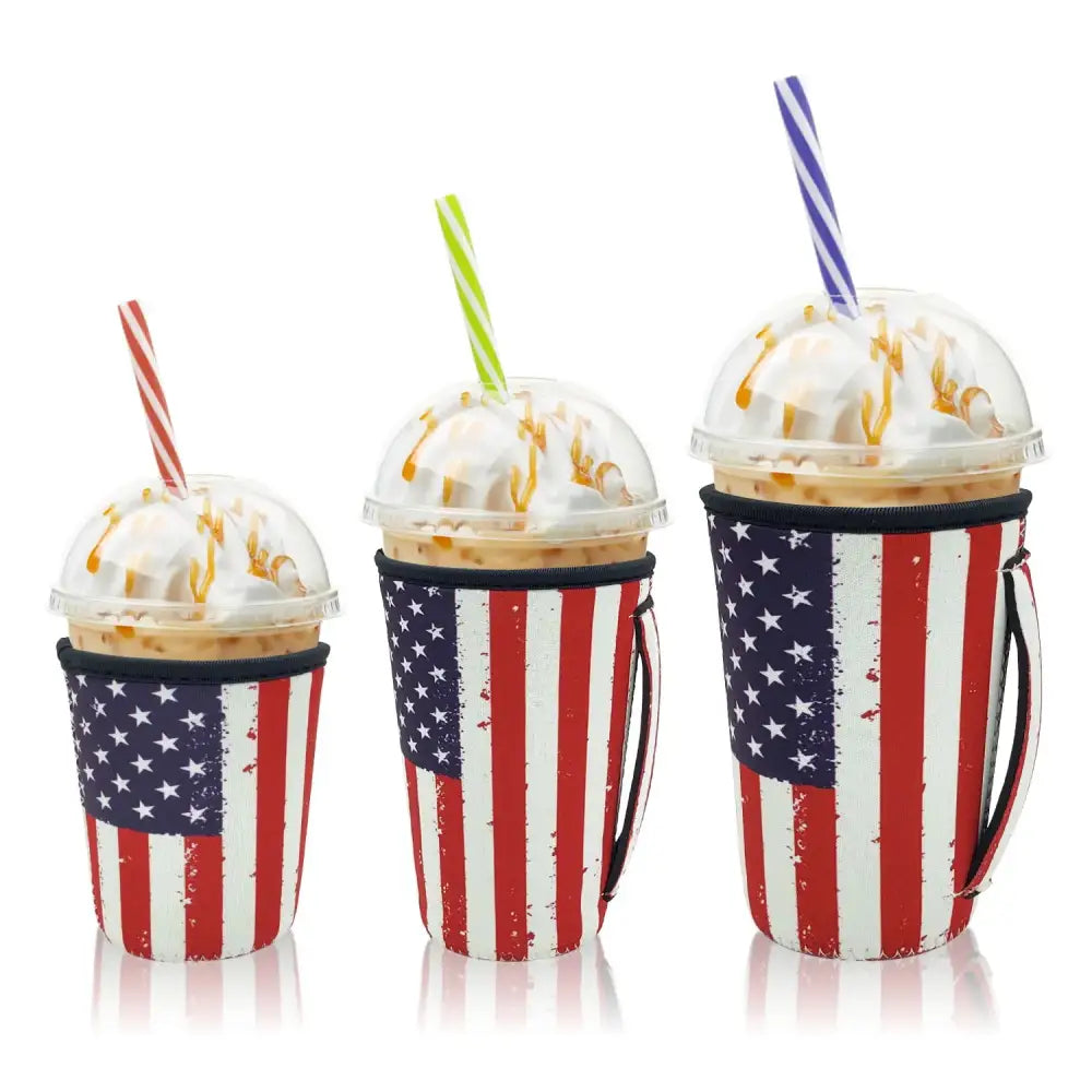 Iced Drink Sleeves Western Reusable Coolie Sleeve Neoprene Insulator Sleeve for Iced drinks 3 sizes 3pc Pk American