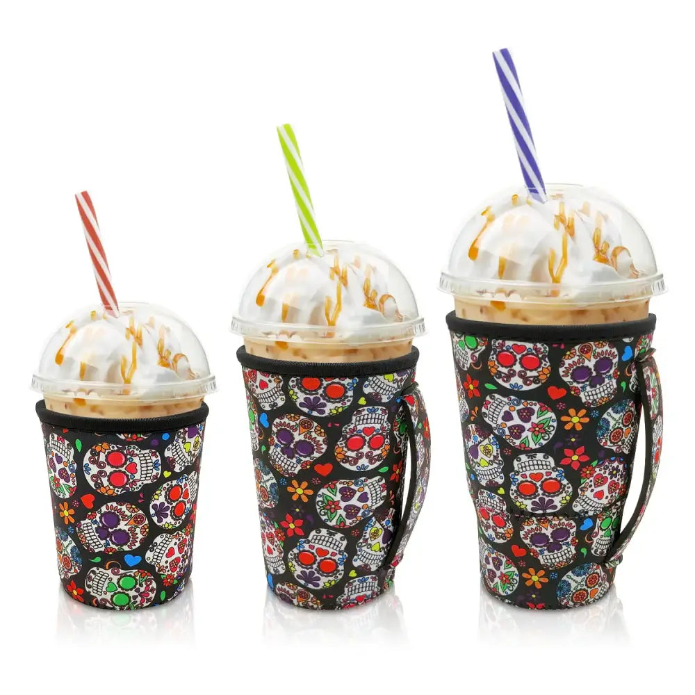 Iced Drink Sleeves Western Reusable Coolie Sleeve Neoprene Insulator Sleeve for Iced drinks 3 sizes 3pc Pk Floral Sugar