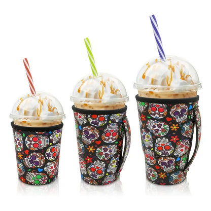 Iced Drink Sleeves Western Reusable Coolie Sleeve Neoprene Insulator Sleeve for Iced drinks 3 sizes 3pc Pk - Floral