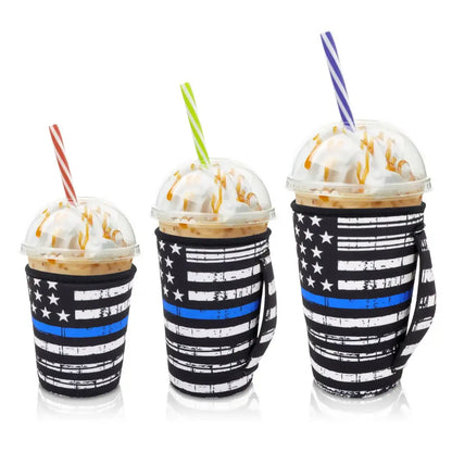 Iced Drink Sleeves Western Reusable Coolie Sleeve Neoprene Insulator Sleeve for Iced drinks 3 sizes 3pc Pk - Black