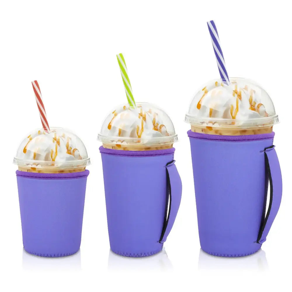 Iced Drink Sleeves Western Reusable Coolie Sleeve Neoprene Insulator Sleeve for Iced drinks 3 sizes 3pc Pk Blue purple