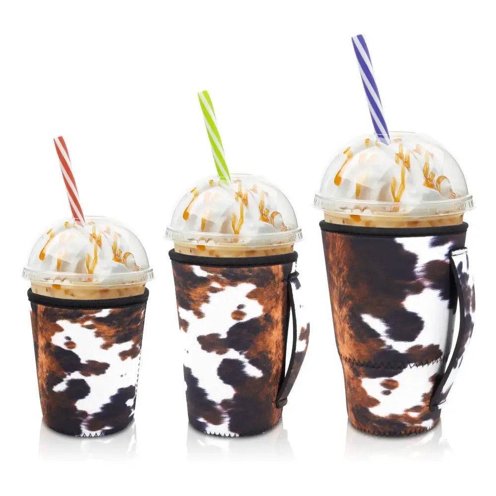Iced Drink Sleeves Western Reusable Coolie Sleeve Neoprene Insulator Sleeve for Iced drinks 3 sizes 3pc Pk Cowhide