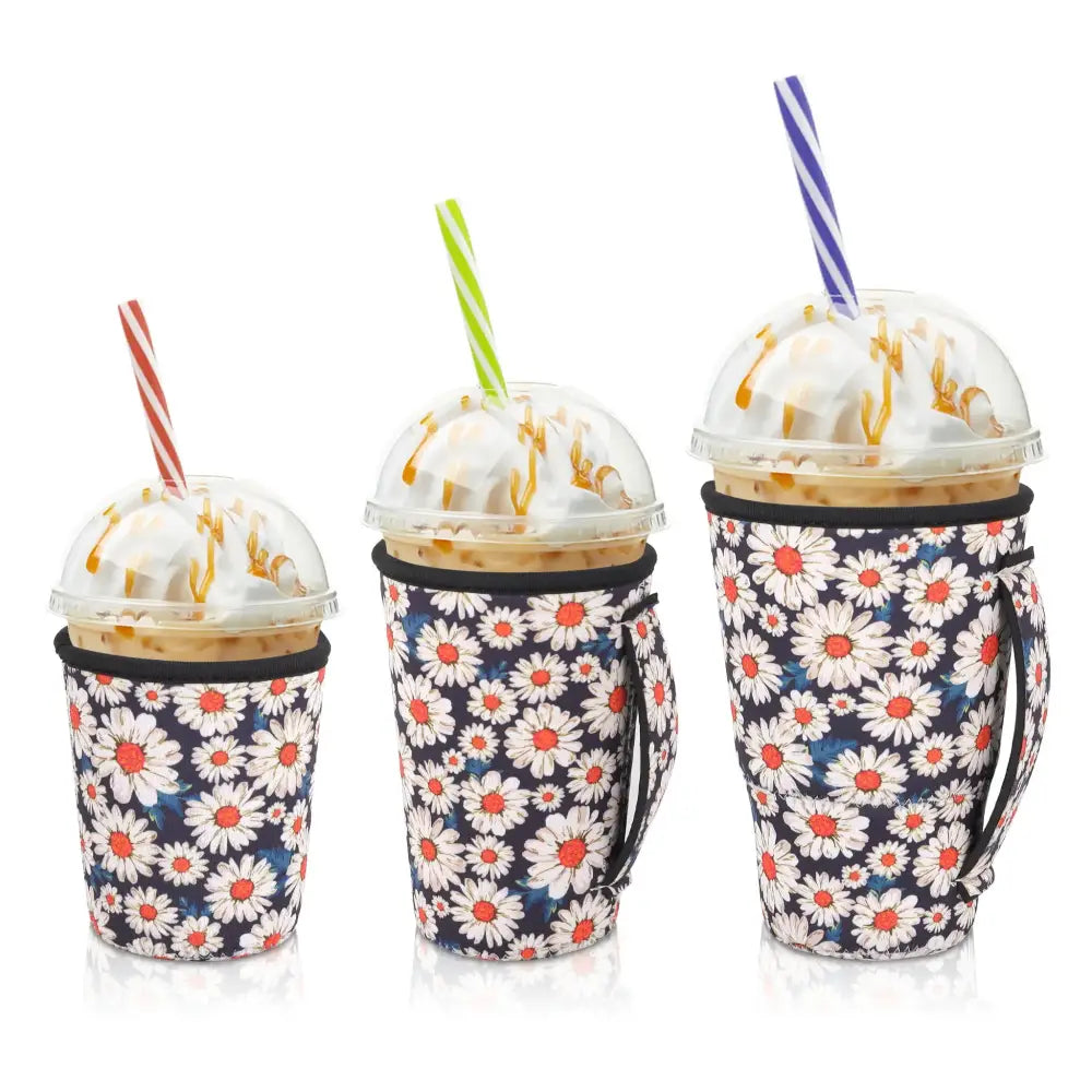 Iced Drink Sleeves Western Reusable Coolie Sleeve Neoprene Insulator Sleeve for Iced drinks 3 sizes 3pc Pk - Daisy