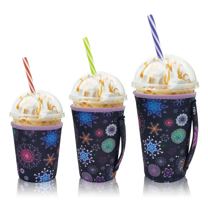 Iced Drink Sleeves Western Reusable Coolie Sleeve Neoprene Insulator Sleeve for Iced drinks 3 sizes 3pc Pk - Snowflake