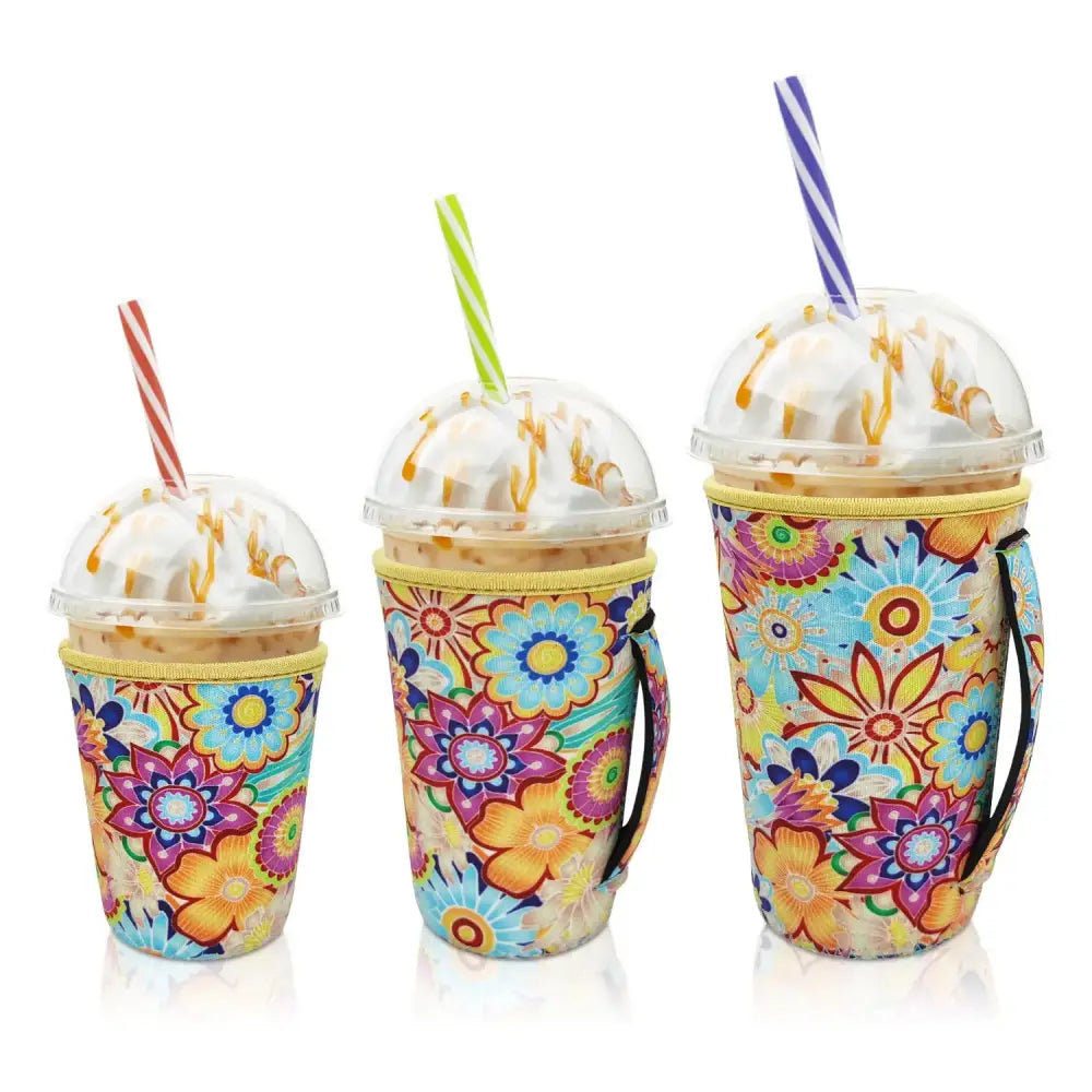 Iced Drink Sleeves Western Reusable Coolie Sleeve Neoprene Insulator Sleeve for Iced drinks 3 sizes 3pc Pk Bright