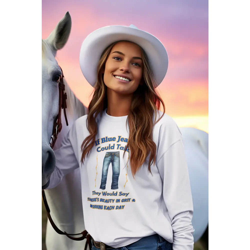 If Blue Jeans Could Talk Farm Long Sleeve Shirt Farmer’s apparel Cowboy Tees - T-Shirt