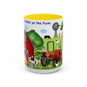 Life is Better on the FARM Mug Cartoon Cup for Kids Love Farming Cup of Joy 15oz - 15oz / Yellow - Mug