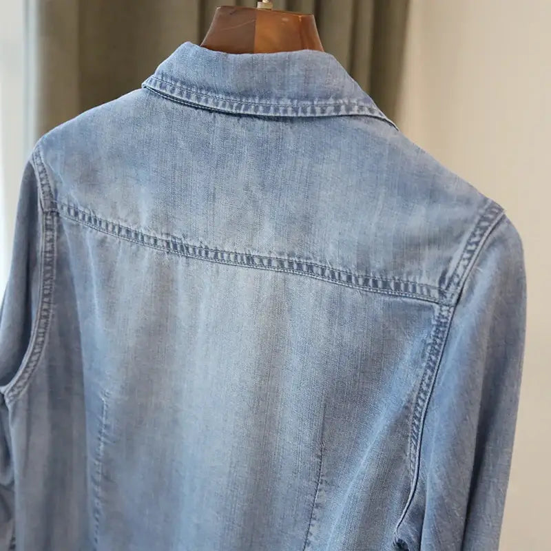 Long Sleeve Denim Shirt for Women 100% Lyocell Western Blouse Denim Apparel for Women Apparel