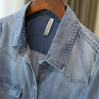 Long Sleeve Denim Shirt for Women, 100% Lyocell Western Blouse - The Best New Thing