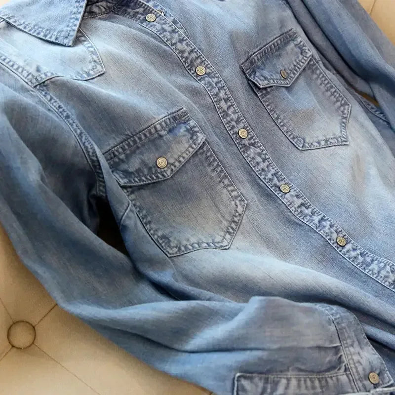 Long Sleeve Denim Shirt for Women, 100% Lyocell Western Blouse - The Best New Thing