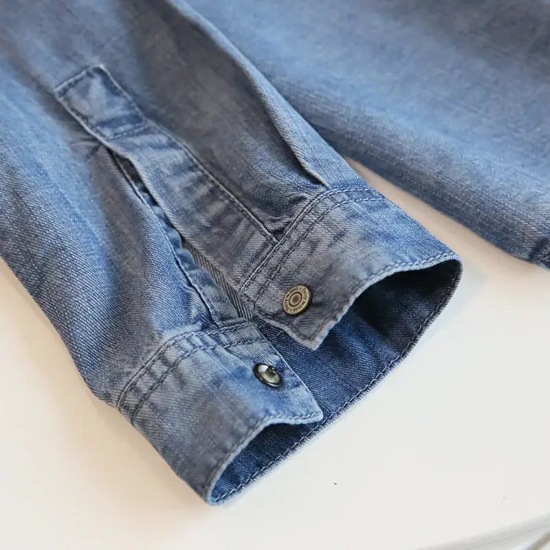 Long Sleeve Denim Shirt for Women 100% Lyocell Western Blouse Denim Apparel for Women Apparel