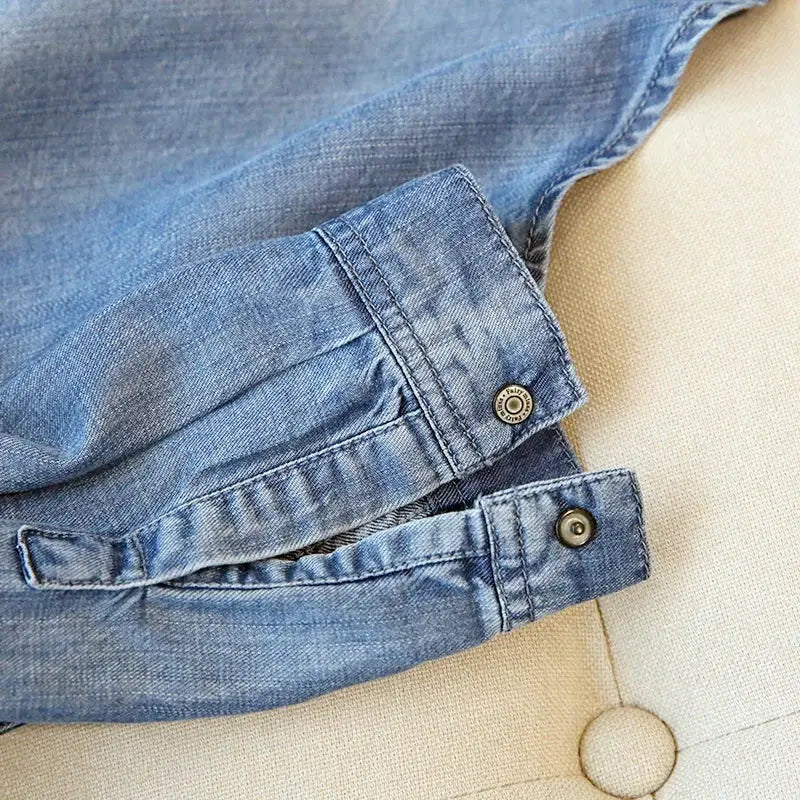 Long Sleeve Denim Shirt for Women 100% Lyocell Western Blouse Denim Apparel for Women Apparel