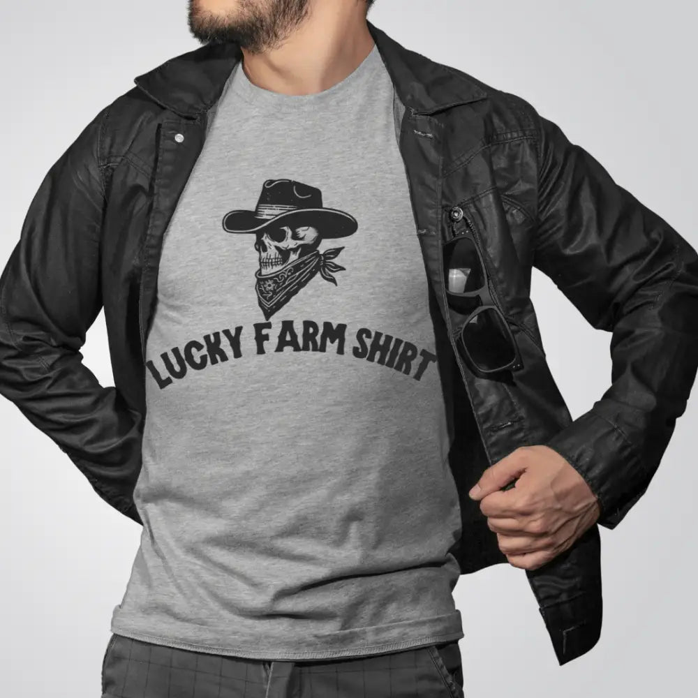 Lucky Farm Unisex T-shirt Vintage Style Tee Casual Outfit Gift for Farmers Boho Apparel Skull Graphic Shirt - T-Shirt