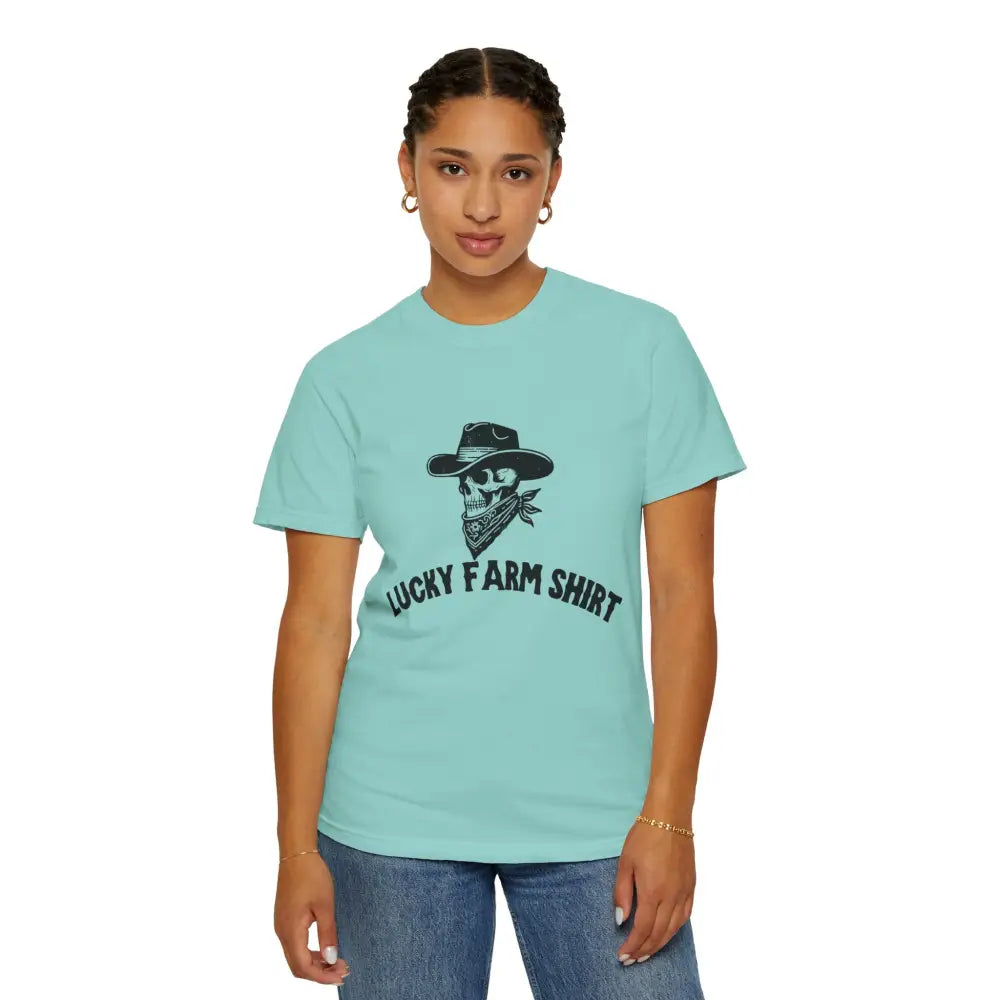Lucky Farm Unisex T-shirt Vintage Style Tee Casual Outfit Gift for Farmers Boho Apparel Skull Graphic Shirt - T-Shirt