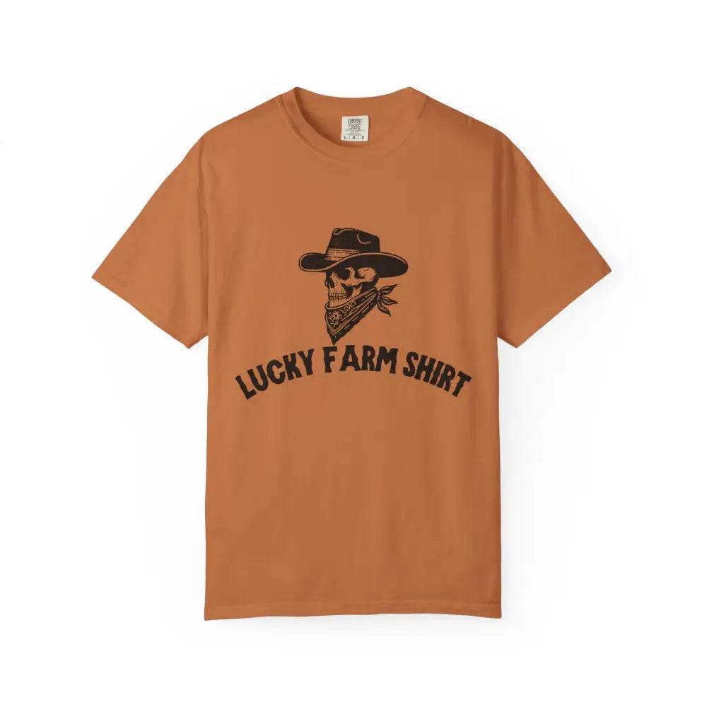 Lucky Farm Unisex T-shirt Vintage Style Tee Casual Outfit Gift for Farmers Boho Apparel Skull Graphic Shirt - Yam / S