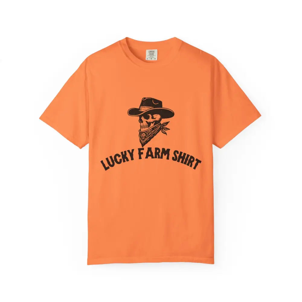 Lucky Farm Unisex T-shirt Vintage Style Tee Casual Outfit Gift for Farmers Boho Apparel Skull Graphic Shirt - Melon / S