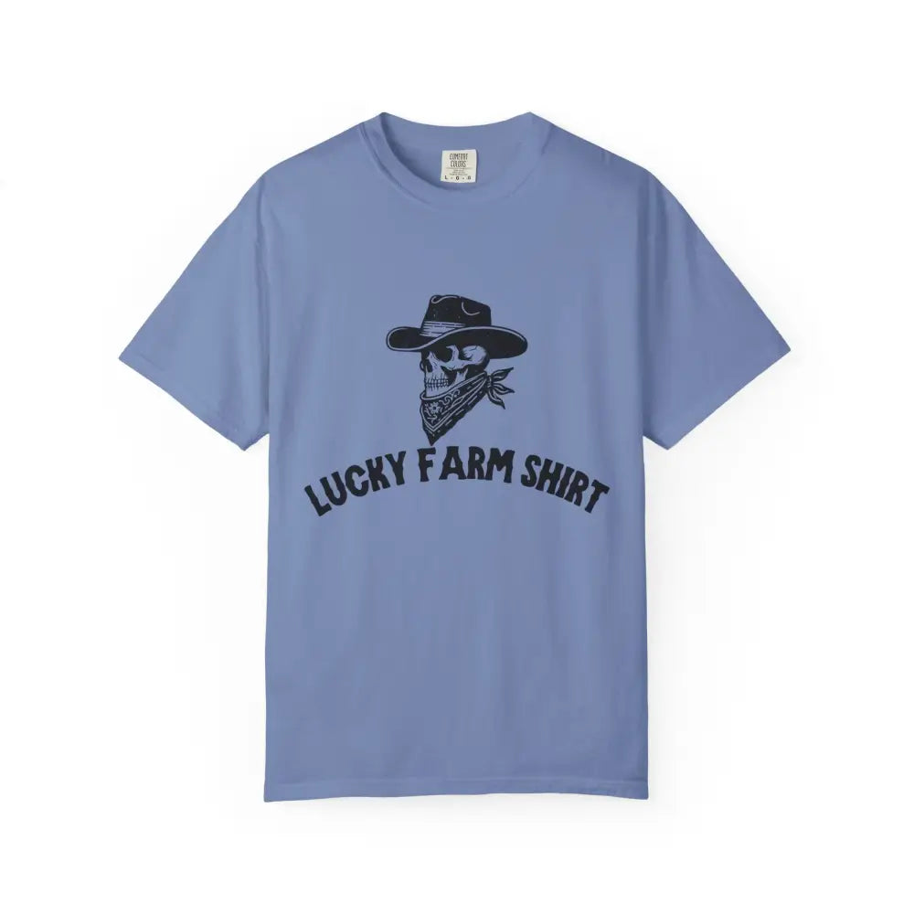Lucky Farm Unisex T-shirt Vintage Style Tee Casual Outfit Gift for Farmers Boho Apparel Skull Graphic Shirt - Washed